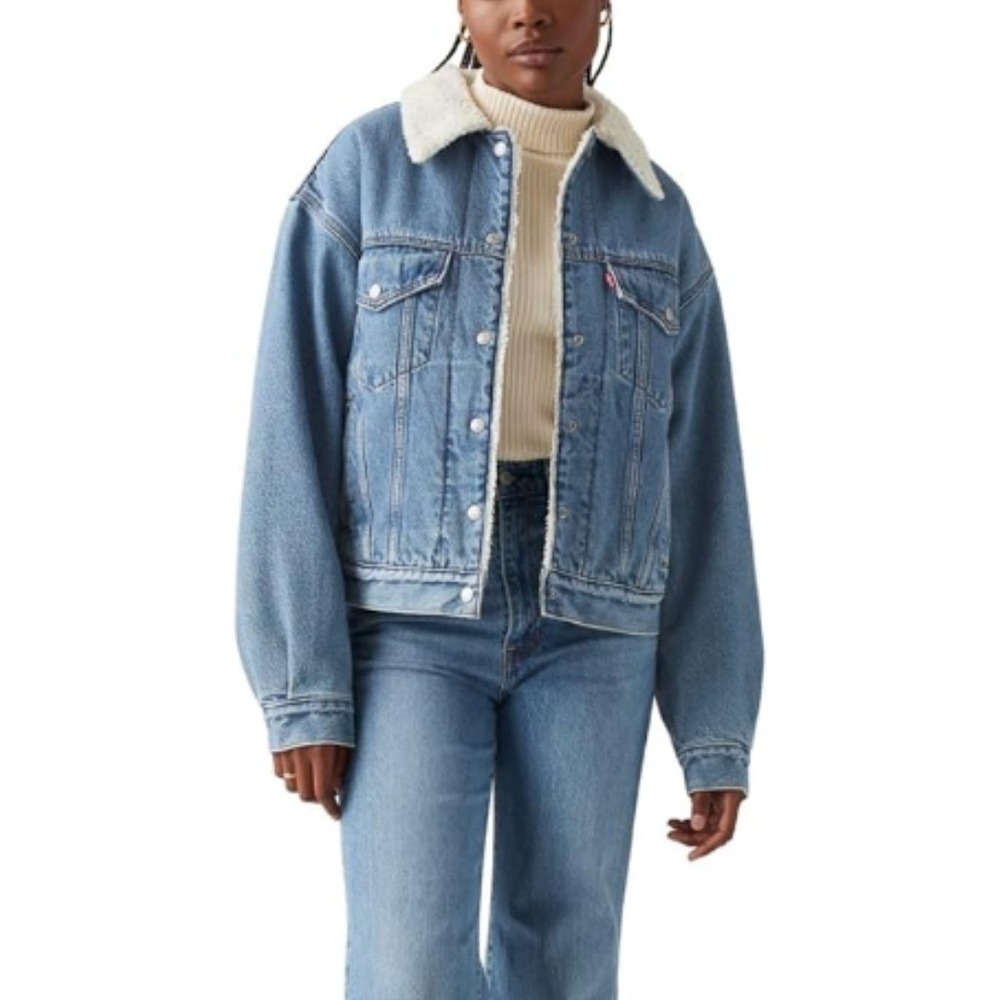 Levi's Women's Blue '90s Trucker Sherpa Lined Trucker Denim Jacket Size XL‎